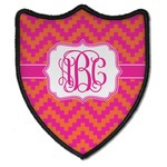 Pink & Orange Chevron Iron On Shield Patch B w/ Monogram