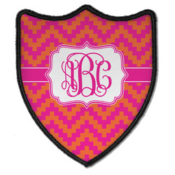 Pink & Orange Chevron Iron On Shield Patch B w/ Monogram