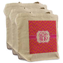 Pink & Orange Chevron Reusable Cotton Grocery Bags - Set of 3 (Personalized)
