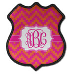 Pink & Orange Chevron Iron On Shield Patch C w/ Monogram