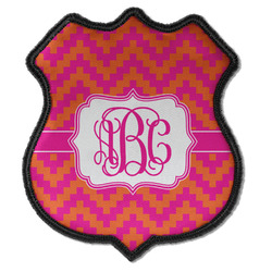 Pink & Orange Chevron Iron On Shield Patch C w/ Monogram
