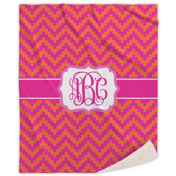 Custom Pink & Orange Chevron Sherpa Throw Blanket (Personalized)