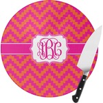 Pink & Orange Chevron Round Glass Cutting Board - Small (Personalized)