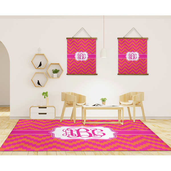 Pink & Orange Chevron 8'x10' Indoor Area Rugs - IN CONTEXT