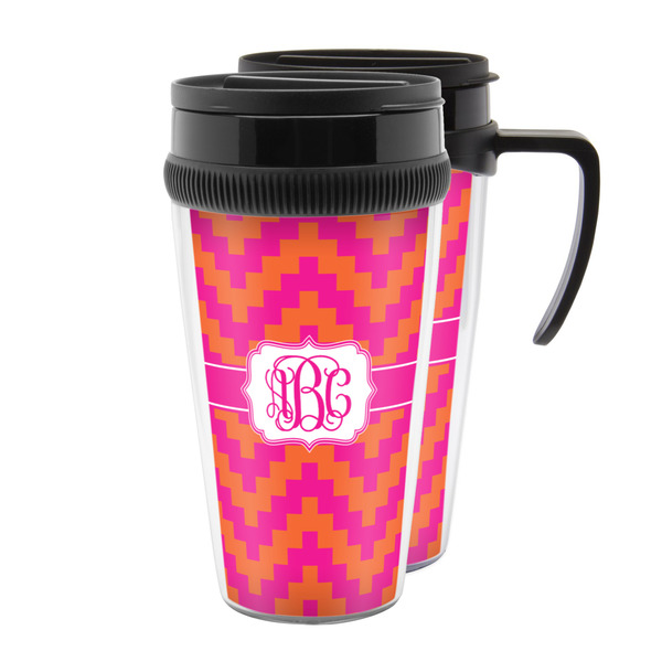 Custom Pink & Orange Chevron Acrylic Travel Mug (Personalized)