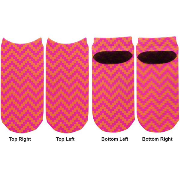 Pink & Orange Chevron Adult Ankle Socks - Double Pair - Front and Back - Apvl