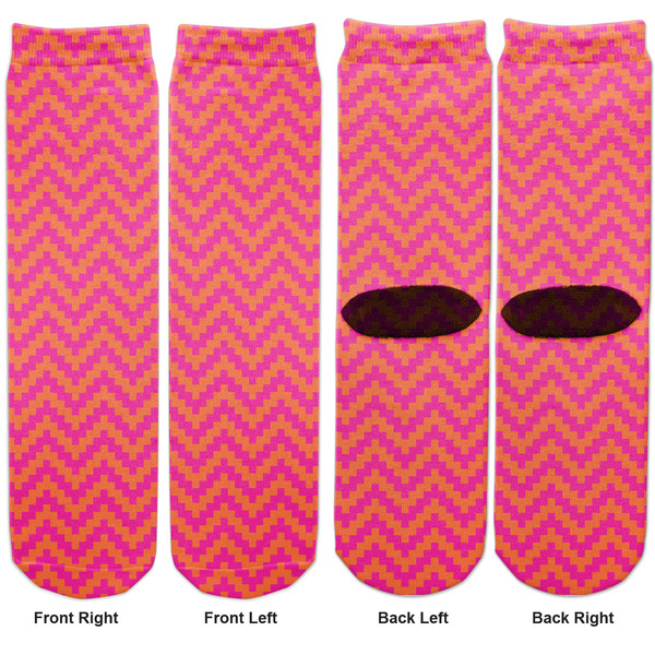 Pink & Orange Chevron Adult Crew Socks - Double Pair - Front and Back - Apvl