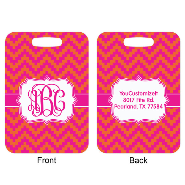 Pink & Orange Chevron Aluminum Luggage Tag (Front + Back)