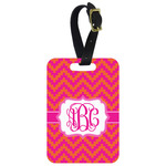 Pink & Orange Chevron Metal Luggage Tag w/ Monogram