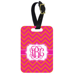 Pink & Orange Chevron Metal Luggage Tag w/ Monogram