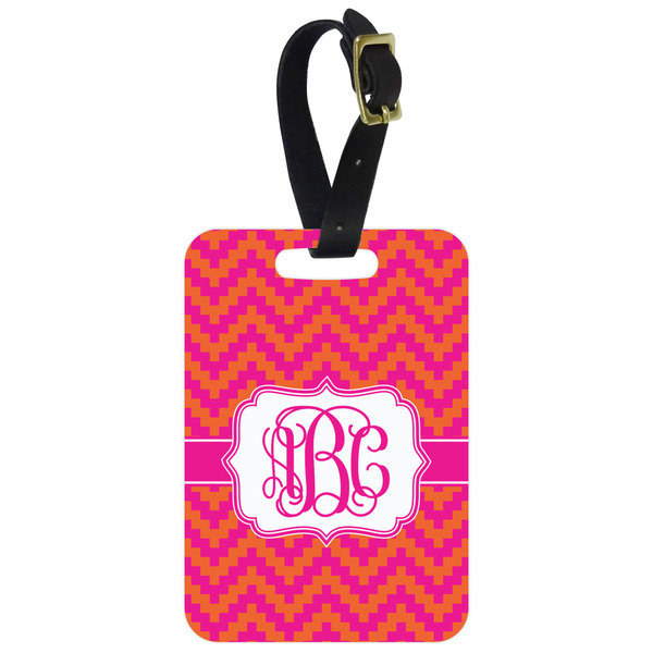 Custom Pink & Orange Chevron Metal Luggage Tag w/ Monogram
