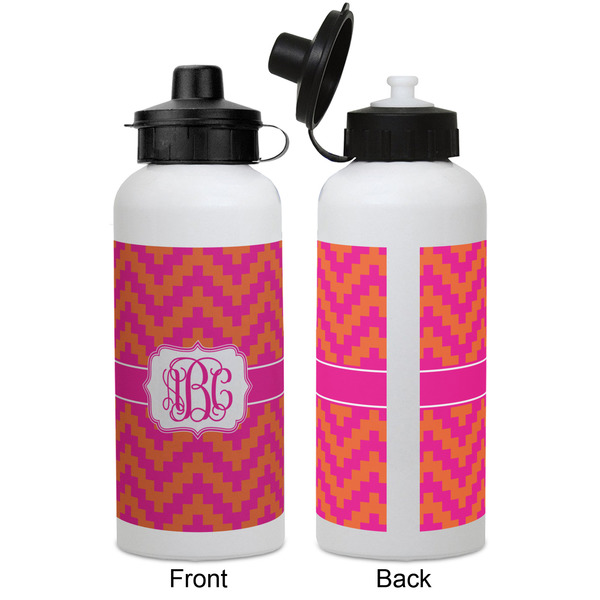 Pink & Orange Chevron Aluminum Water Bottle - White APPROVAL