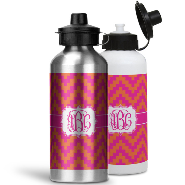 Pink & Orange Chevron Aluminum Water Bottles - MAIN (white &silver)