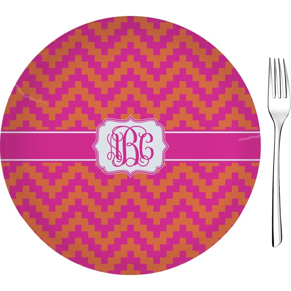 Custom Pink & Orange Chevron Glass Appetizer / Dessert Plate 8" (Personalized)