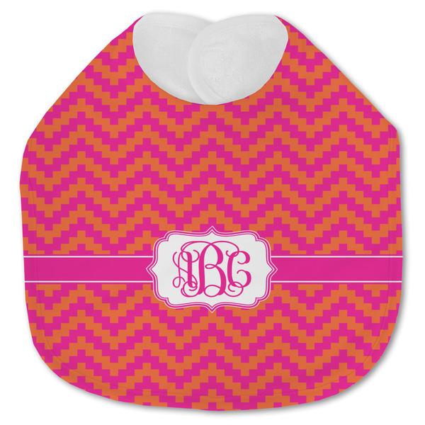Custom Pink & Orange Chevron Jersey Knit Baby Bib w/ Monogram