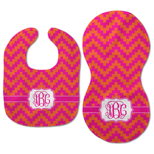 Pink & Orange Chevron Baby Bib & Burp Set - Approval (new bib & burp)