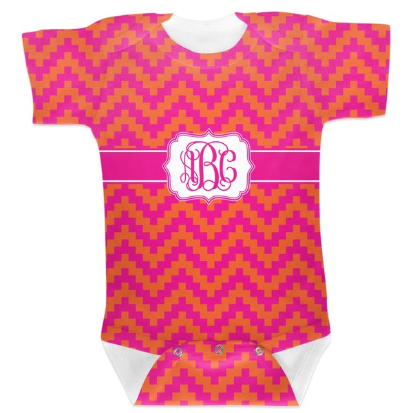 Custom Pink & Orange Chevron Baby Bodysuit 0-3 (Personalized)