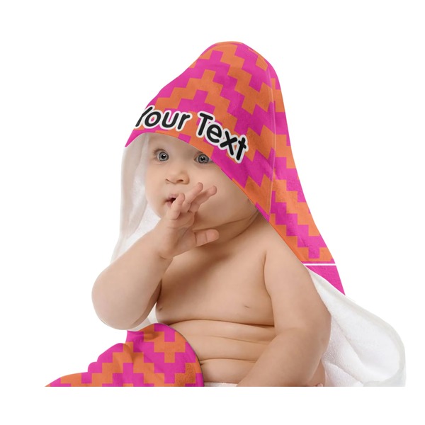 Pink & Orange Chevron Baby Hooded Towel on Child