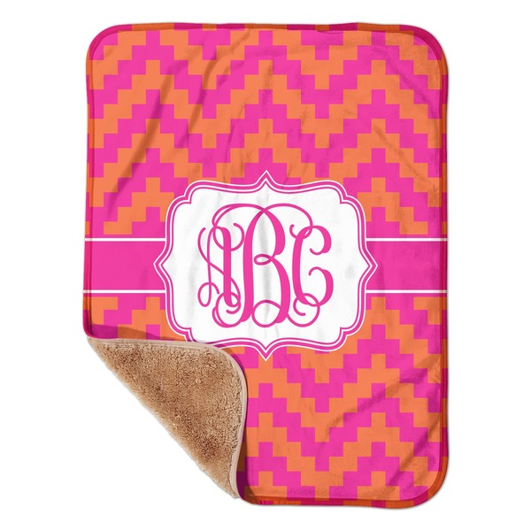 Custom Pink & Orange Chevron Sherpa Baby Blanket - 30" x 40" w/ Monograms