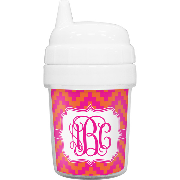 Custom Pink & Orange Chevron Baby Sippy Cup (Personalized)