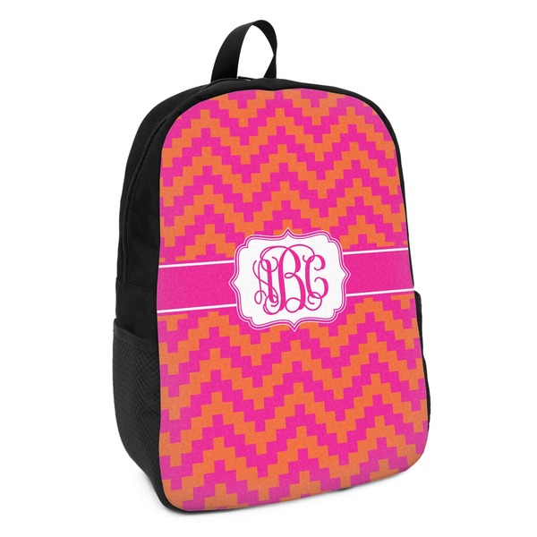 Custom Pink & Orange Chevron Kids Backpack (Personalized)