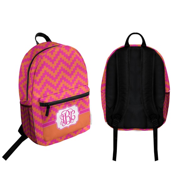 Pink & Orange Chevron Backpack front and back - Apvl