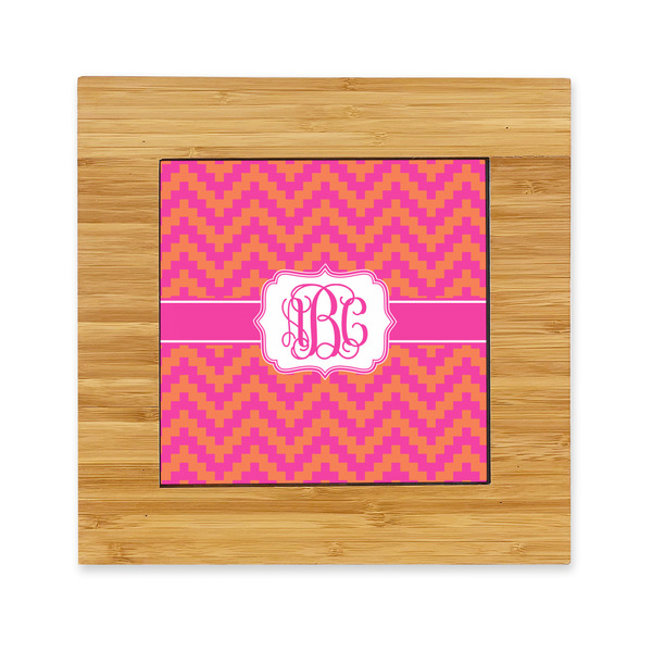 Custom Pink & Orange Chevron Bamboo Trivet with Ceramic Tile Insert (Personalized)
