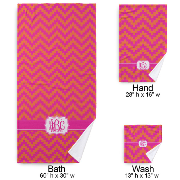 Pink & Orange Chevron Bath Towel Sets - 3-piece - Approval