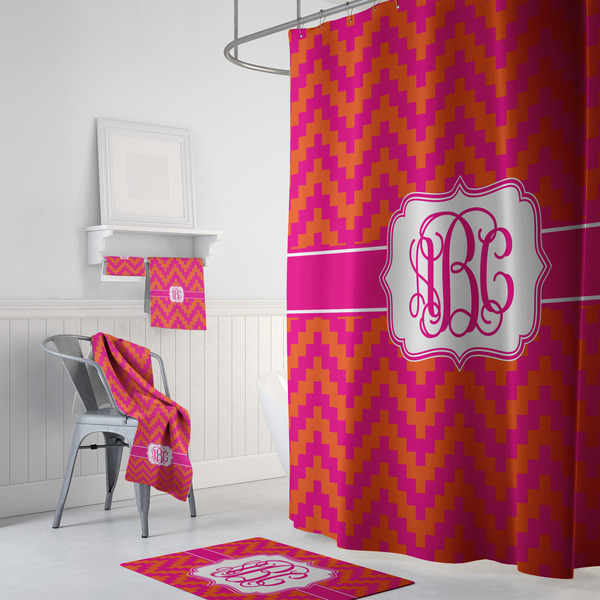 Pink & Orange Chevron Bath Towel Sets - 3-piece - In Context