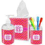 Pink & Orange Chevron Acrylic Bathroom Accessories Set w/ Monogram
