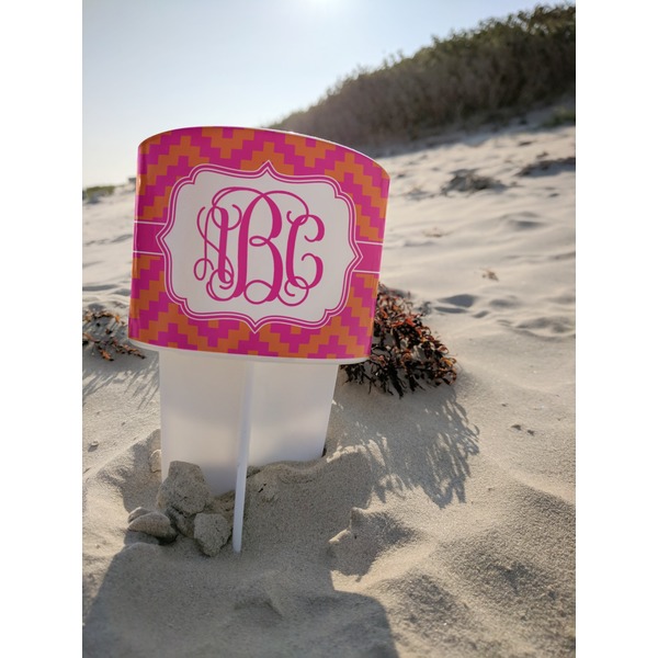 Pink & Orange Chevron Beach Spiker white on beach with sand