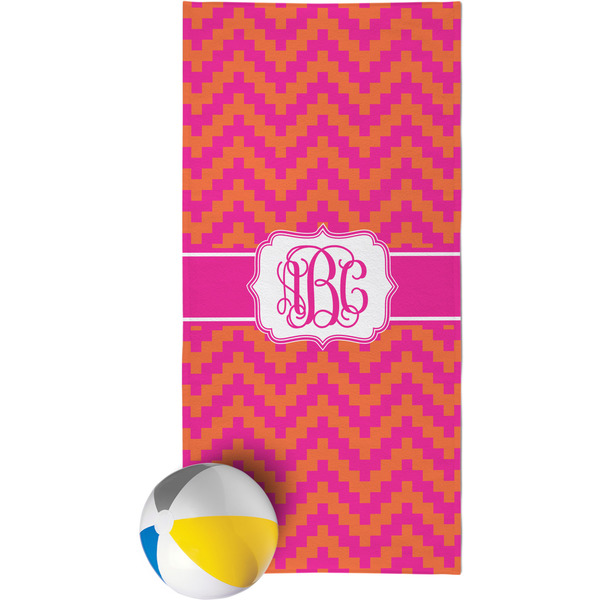 Custom Pink & Orange Chevron Beach Towel (Personalized)