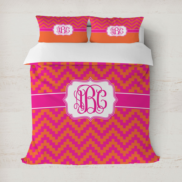 Custom Pink & Orange Chevron Duvet Cover Set - Full / Queen (Personalized)