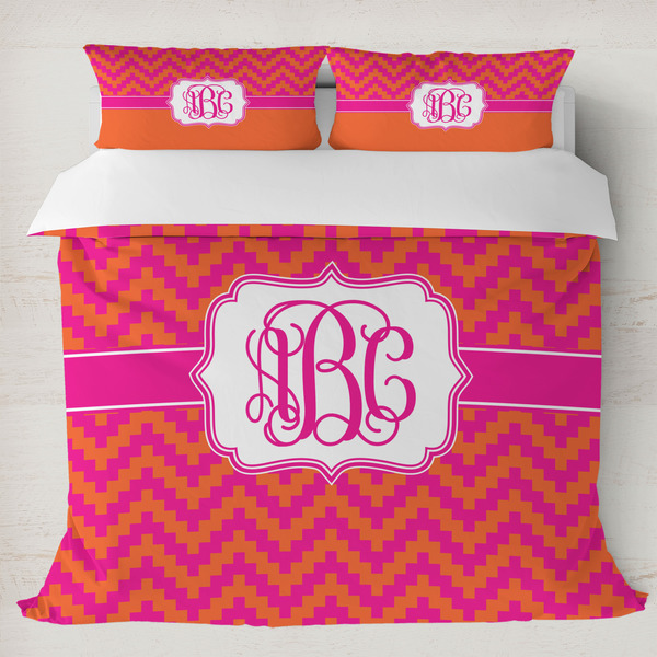 Custom Pink & Orange Chevron Duvet Cover Set - King (Personalized)