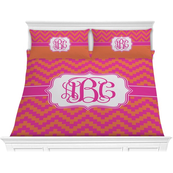 Custom Pink & Orange Chevron Comforter Set - King (Personalized)