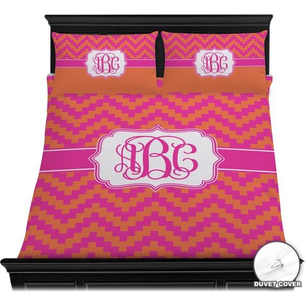 Pink & Orange Chevron Bedding Set (Queen) - Duvet