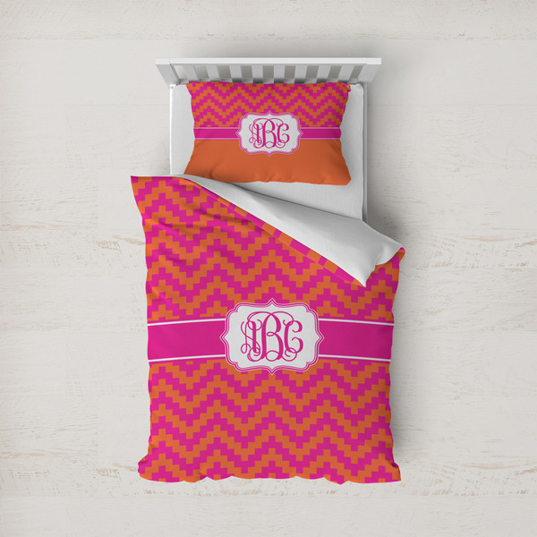 Custom Pink & Orange Chevron Duvet Cover Set - Twin (Personalized)