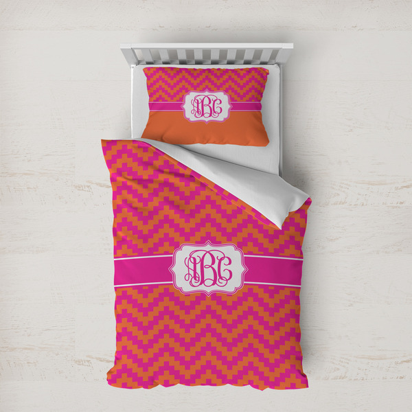 Custom Pink & Orange Chevron Duvet Cover Set - Twin XL (Personalized)