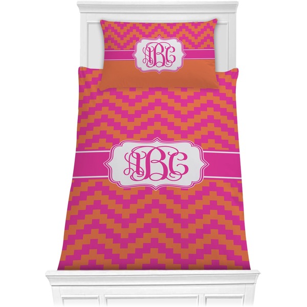 Custom Pink & Orange Chevron Comforter Set - Twin XL (Personalized)