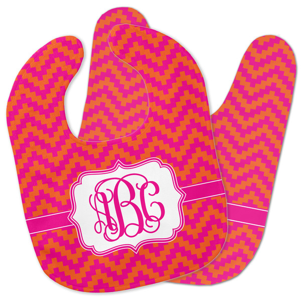 Custom Pink & Orange Chevron Baby Bib w/ Monogram