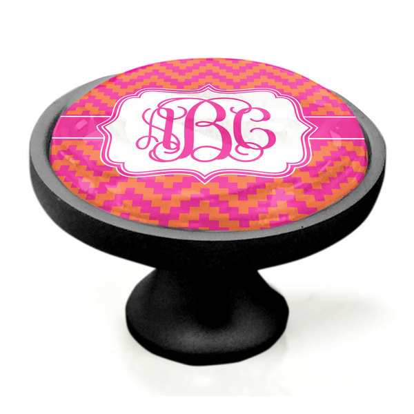 Pink & Orange Chevron Black Custom Cabinet Knob (Side)
