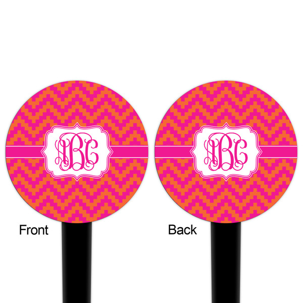 Pink & Orange Chevron Black Plastic 4" Food Pick - Round - Double Sided - Front & Back