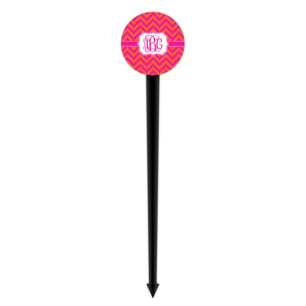 Pink & Orange Chevron Black Plastic 4" Food Pick - Round - Single Pick