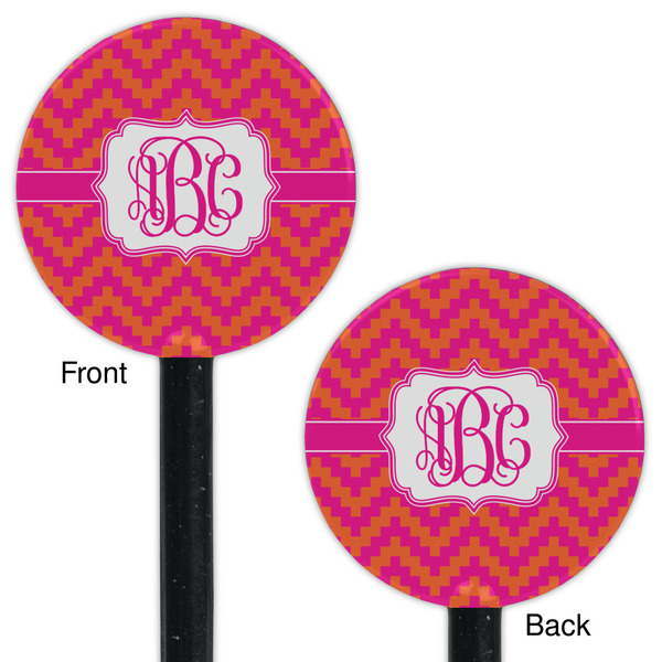 Pink & Orange Chevron Black Plastic 5.5" Stir Stick - Double Sided - Round - Front & Back