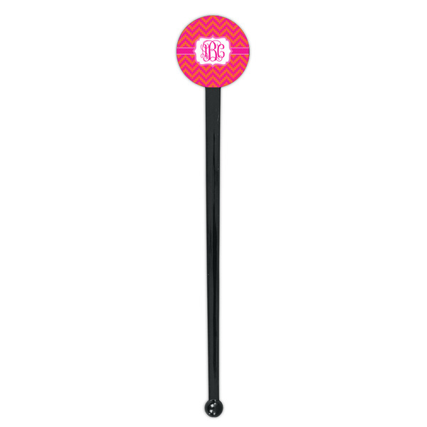 Pink & Orange Chevron Black Plastic 7" Stir Stick - Round - Single Stick
