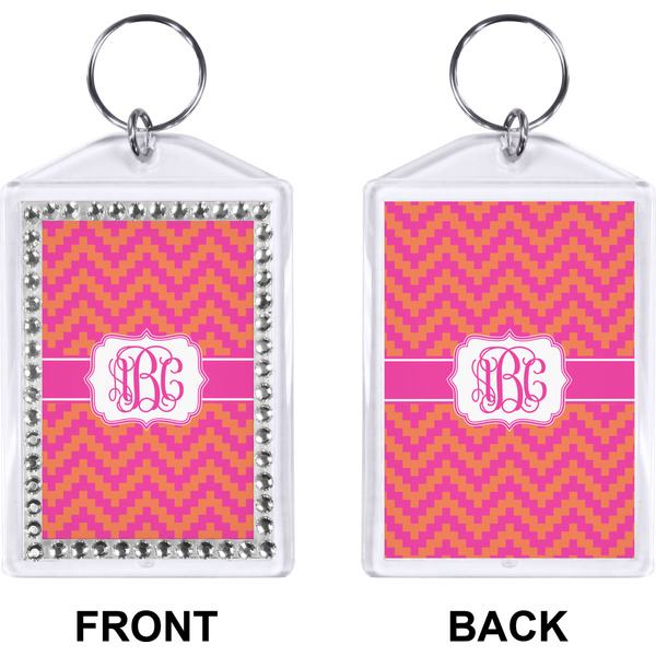 Pink & Orange Chevron Bling Keychain (Front + Back)