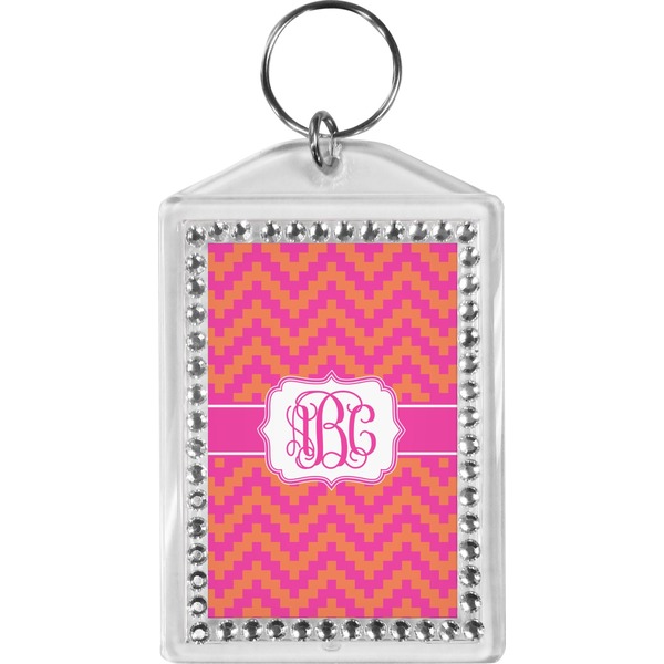 Custom Pink & Orange Chevron Bling Keychain (Personalized)