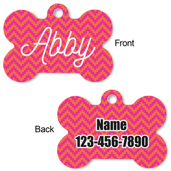Pink & Orange Chevron Bone Shaped Dog ID Tag - Large - Approval