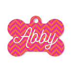 Pink & Orange Chevron Bone Shaped Dog ID Tag - Small (Personalized)