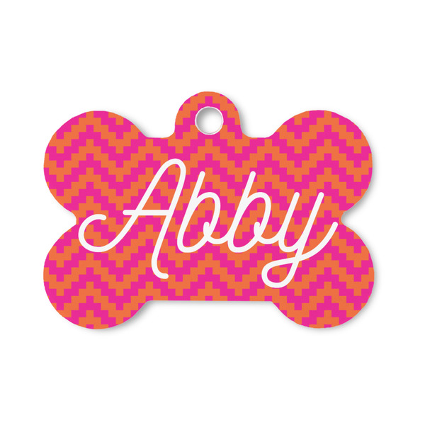 Custom Pink & Orange Chevron Bone Shaped Dog ID Tag - Small (Personalized)